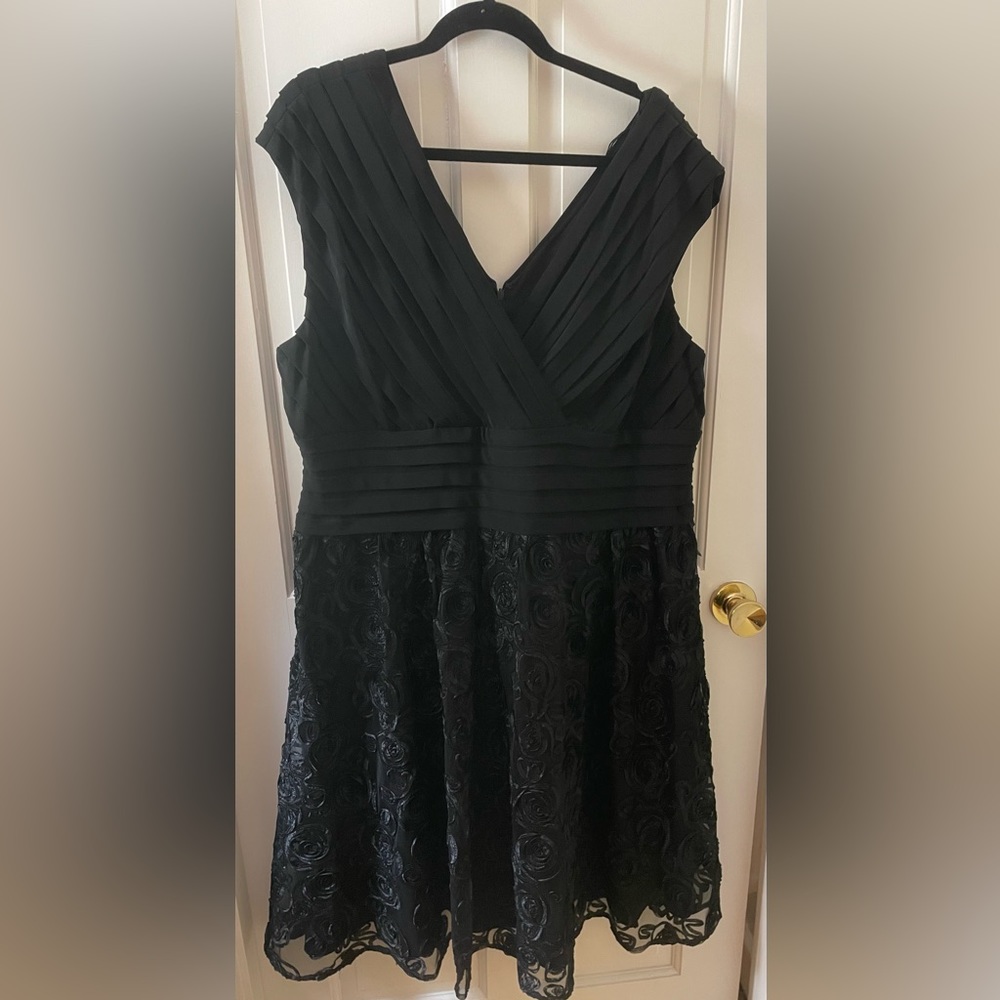 Adrianna Pappell cocktail dress, w ruched bodice,black lace skirt w lining, 22W